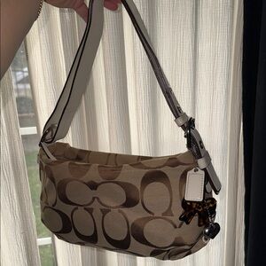 Coach Beige and Brown Signature Canvas Shoulder Bag